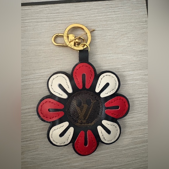 Brand new upcycled Louis Vuitton Floral Keychain/ bag charm  with Gold Accents - Picture 1 of 3